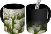 Magische Mok - Foto op Warmte Mok - Witte tulpen in een veld - 350 ML