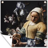 Tuin poster Melkmeisje - Johannes Vermeer - Bloemen - 200x200 cm - Tuindoek - Buitenposter