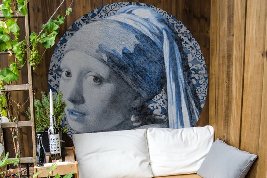 Garden Circle Girl with a Pearl Earring - Johannes Vermeer - Bleu de Delft - 150x150 cm - Poster Jardin Rond - Extérieur