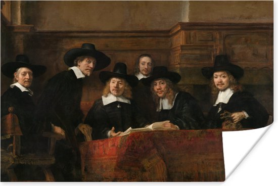 Poster De staalmeesters - Schilderij van Rembrandt van Rijn - 90x60 cm