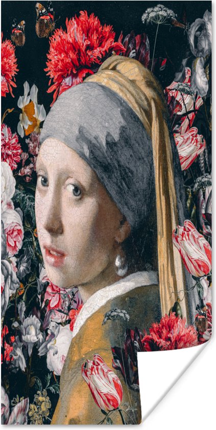 Poster Meisje met de parel - Bloemen - Vermeer
