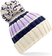 Bonnet d'hiver pour femme avec pompon crème/lilas/bleu en 100 % acrylique soft