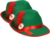 Set van 2x stuks groen/rood Tiroler hoedje verkleedaccessoire voor volwassenen - Oktoberfest/bierfeest feesthoeden