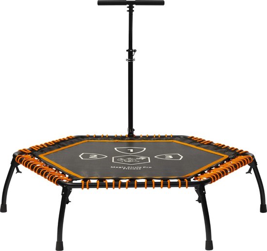 Magic Circle Pro Fitness Hexagon 125 cm Oranje - Aluminium fitness trampoline met elastieken - Eenvoudig Inklapbaar - Inclusief Armsteun