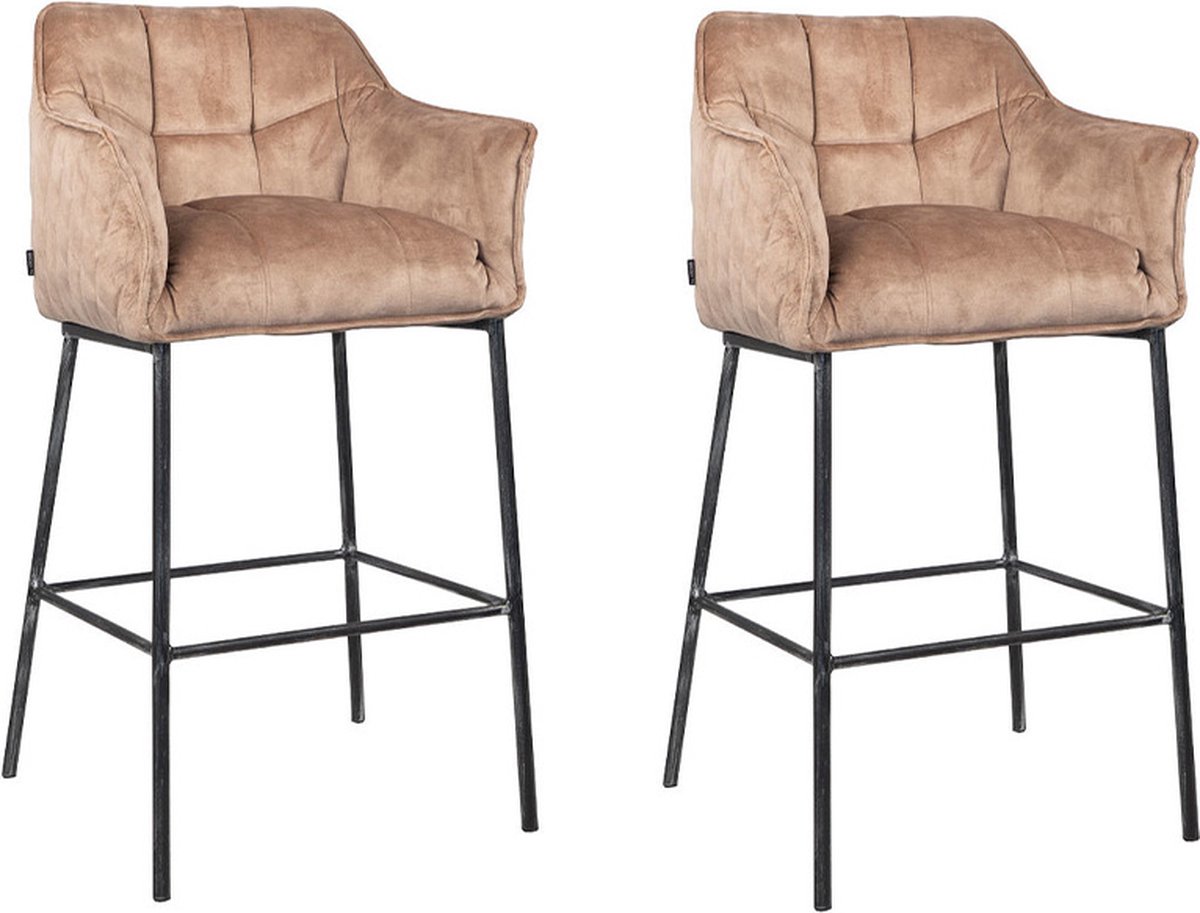 Bronx71 Velvet barkruk Jayron taupe 82 cm - Barkrukken set van 2 - barstoel