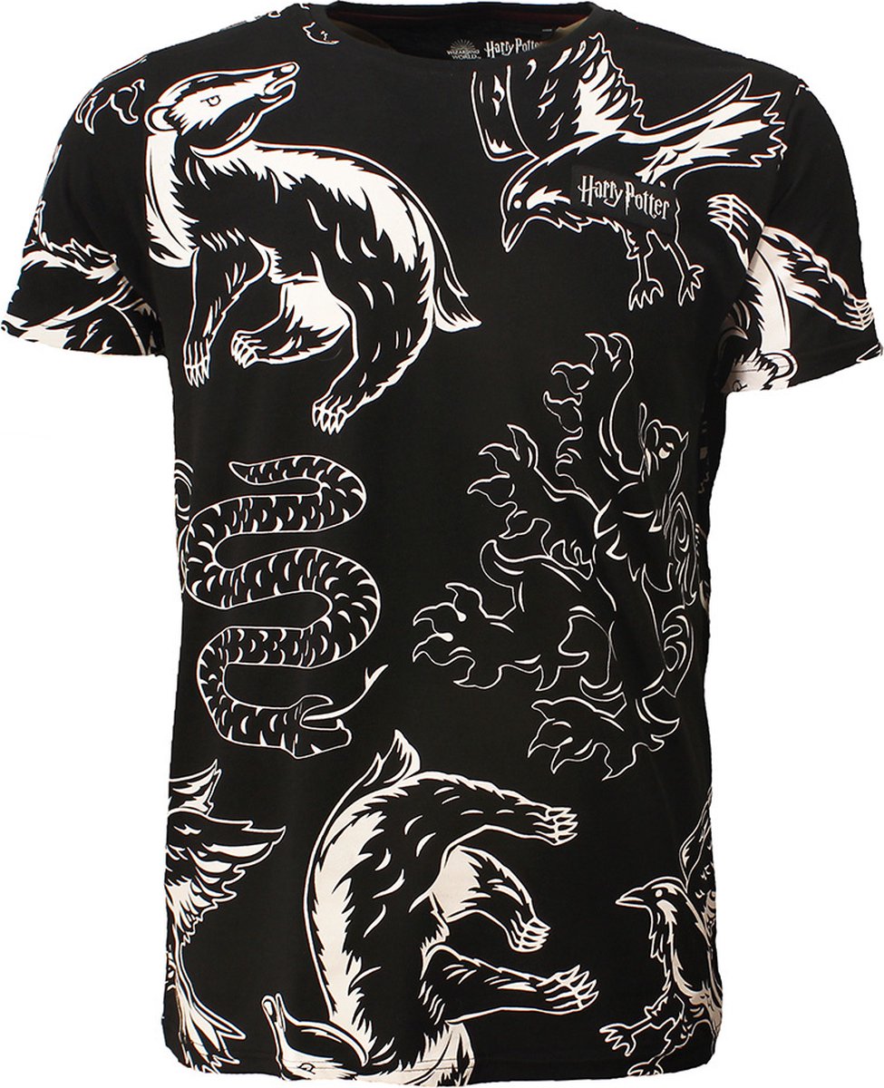 Harry Potter Wizards Unite All Over Print T-Shirt Zwart - Officiële Merchandise - L