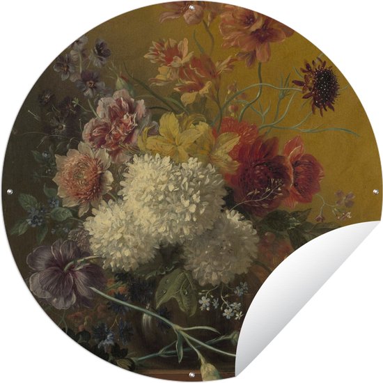 Tuincirkel Stilleven met bloemen - Schilderij van G.J.J Van Os - 90x90 cm - Ronde Tuinposter - Buiten