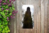 Tuinposter Boom - Domtoren - Utrecht - 30x60 cm - Tuindoek - Buitenposter