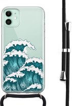 iPhone 11 hoesje met koord - Wave | Apple iPhone 11 crossbody case | Zwart, Transparant | Geen opdruk