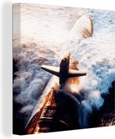 Canvas Schilderij Een onderzeeboot in actie - 50x50 cm - Wanddecoratie