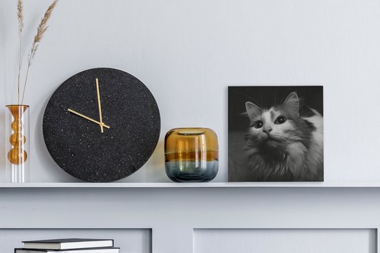 Tableau sur toile Profil animal chat en noir et blanc - 20x20 cm - Décoration murale