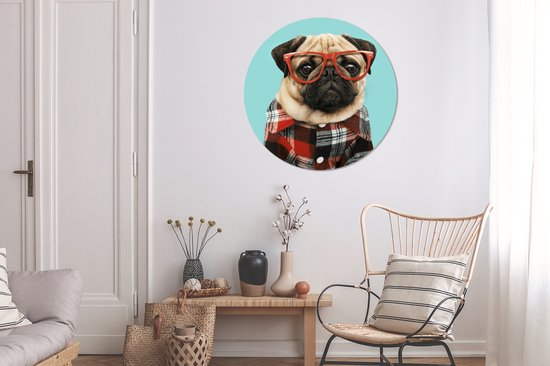 WallCircle - Peinture - Chien Hipster Lunettes Blouse Et - Multicolore - 90 X 90 Cm