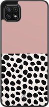 Samsung A22 5G hoesje - Stippen roze | Samsung Galaxy A22 5G case | Hardcase backcover zwart