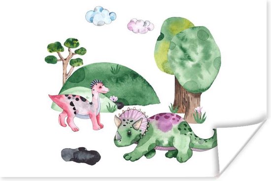 Poster Kinderkamer - Tekening - Dinosaurus - Jongens - Meisjes - Kids - 30x20 cm - Poster Meisjeskamer - Poster Kinderkamer Meisje