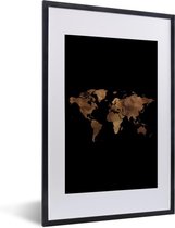 Fotolijst incl. Poster - Wereldkaart - Goud - Zwart - 40x60 cm - Posterlijst