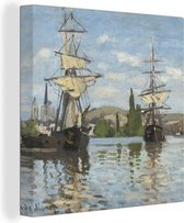 Canvas Schilderij Schepen zeilen op de Seine bij Rouen - Claude Monet - 20x20 cm - Wanddecoratie