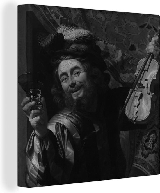 Canvas Schilderij Een vrolijke vioolspeler - Gerard van Honthorst - 20x20 cm - Wanddecoratie