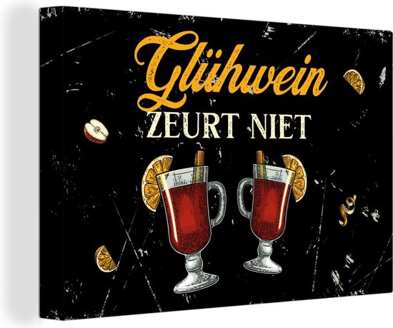 Canvas Schilderij Glühwein - Glazen - Zwart - 60x40 cm - Wanddecoratie - Vaderdag cadeau - Geschenk - Cadeautje voor hem - Tip - Mannen