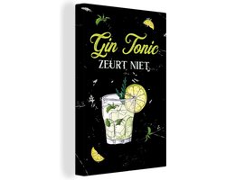 Canvas Schilderij Gin Tonic - Glas - Zwart - 40x60 cm - Wanddecoratie - Vaderdag cadeau - Geschenk - Cadeautje voor hem - Tip - Mannen