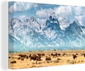Canvas Schilderij Grand Teton Mountains Amerika - 90x60 cm - Wanddecoratie