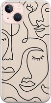 iPhone 13 hoesje siliconen - Abstract gezicht lijnen - Soft Case Telefoonhoesje - Print / Illustratie - Transparant, Beige