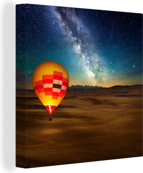 Luchtballon met een kleurrijke hemel Canvas 20x20 cm - klein - Foto print op Canvas schilderij (Wanddecoratie woonkamer / slaapkamer)