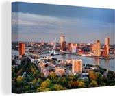 Canvas Schilderij Rotterdam - Skyline - Boom - 30x20 cm - Wanddecoratie