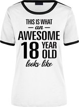 Awesome 18 year - geweldige 18 jaar wit/zwart ringer cadeau t-shirt dames -  Verjaardag cadeau L