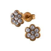 Zilveren oorbellen | Oorstekers | Rose gold plated oorstekers, bloemvorm met kristallen