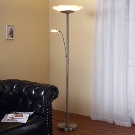 Lindby - LED vloerlamp- met dimmer - 2 lichts - glas, metaal - H: 181.5 cm - albast wit, nikkel mat - Inclusief lichtbronnen