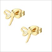 Aramat jewels ® - Zweerknopjes oorbellen libelle goudkleurig chirurgisch staal 9mm