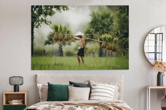 Tableau sur toile Transport de roseaux en Thaïlande - 150x100 cm - Décoration murale