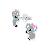 Joy|S - Zilveren koala oorbellen - roze strik