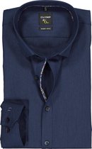 OLYMP No. Six super slim fit overhemd - mouwlengte 7 - marine blauw herringbone twill (contrast) - Strijkvriendelijk - Boordmaat: 40