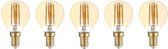 Bundel | 5 stuks | Filament bol lamp 4W | Goud glas | Dimbaar | E14 | 2500K - Warm wit