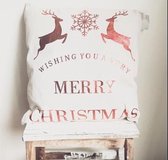 Kerst Kussen 'Merry Christmas' - Leuke Kerst sierkussens - Met Kersthoes en Vulling - Wit/Grijs/Rood - 50x50cm