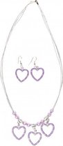 halsketting met oorbellen Hearts paars 3-delig
