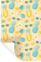 Muurstickers - Sticker Folie - Zomer - Patroon - Ananas - Zonnebril - 80x120 cm - Plakfolie - Muurstickers Kinderkamer - Zelfklevend Behang - Zelfklevend behangpapier - Stickerfolie