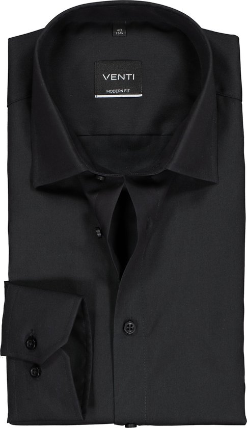 VENTI modern fit overhemd - mouwlengte 72 - zwart - Strijkvrij - Boordmaat: