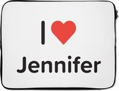 Laptophoes 15.6 inch - I love - Jennifer - Meisje - Laptop sleeve - Binnenmaat 39,5x29,5 cm - Zwarte achterkant