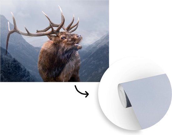 Papier peint photo peint photo vinyle - Double exposition cerf et montagnes largeur 360 cm x hauteur 260 cm - Tirage photo sur papier peint (disponible en 7 tailles)