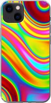 Geschikt voor iPhone 13 hoesje - Kunst - Golven - Kleuren - Psychedelisch - Siliconen Telefoonhoesje