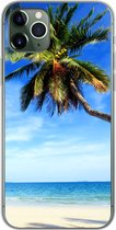 Geschikt voor iPhone 11 Pro Max hoesje - Palmbomen - Strand - Zee - Siliconen Telefoonhoesje