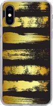 Geschikt voor iPhone X hoesje - Gouden strepen op een zwarte achtergrond - Siliconen Telefoonhoesje