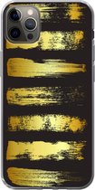 Geschikt voor iPhone 13 Pro Max hoesje - Gouden strepen op een zwarte achtergrond - Siliconen Telefoonhoesje