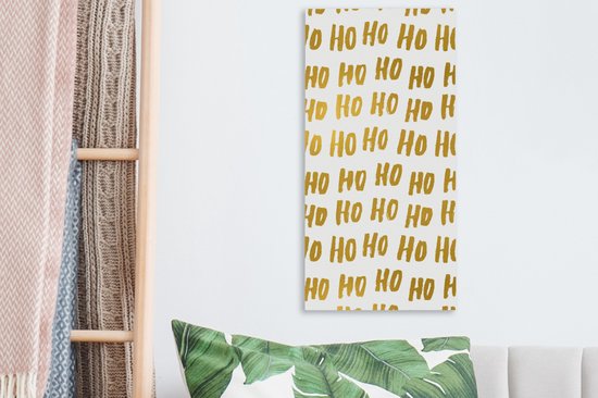 Peinture sur toile Citations - Père Noël - Dictons - Ho ho ho - Or - 20x40 cm - Décoration murale