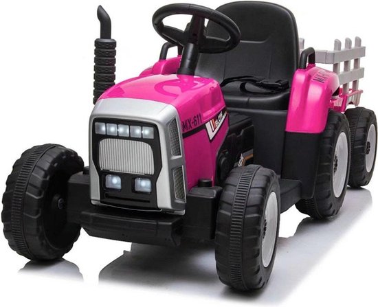 Tractor + Trailer Roze volt Elektrische Kindertractor - Elektrische Kinderauto -... | bol.com