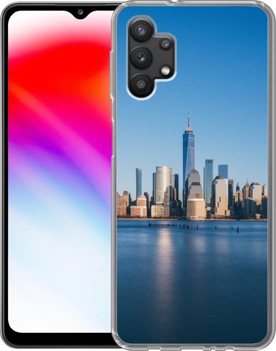 Telefoonhoesje Geschikt voor Samsung Galaxy A32 5G hoesje - New York - Skyline - Blauw - Siliconen Telefoonhoesje Telefoonhoesje