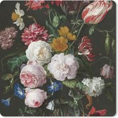 Muismat Klein - Stilleven met bloemen in een glazen vaas - Schilderij van Jan Davidsz. de Heem - 20x20 cm