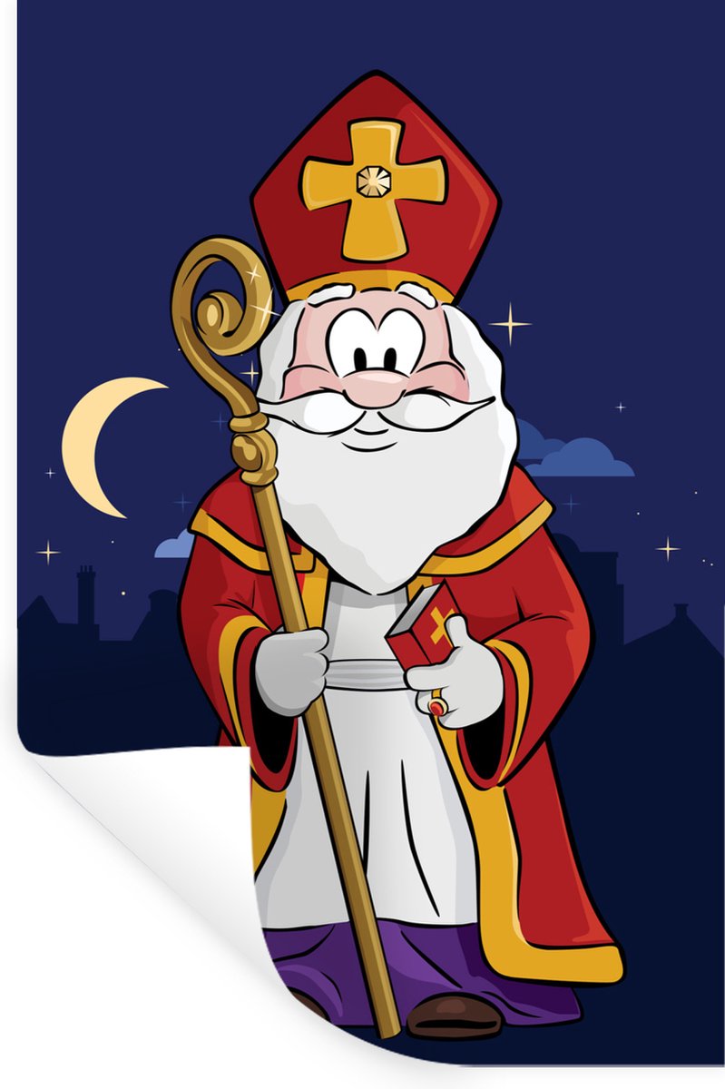 Muurstickers - Sticker Folie - Sinterklaas - Staf - Sint - Kinderen - Jongens - Meisjes - Kind - 80x120 cm - Plakfolie - Muurstickers Kinderkamer - Zelfklevend Behang